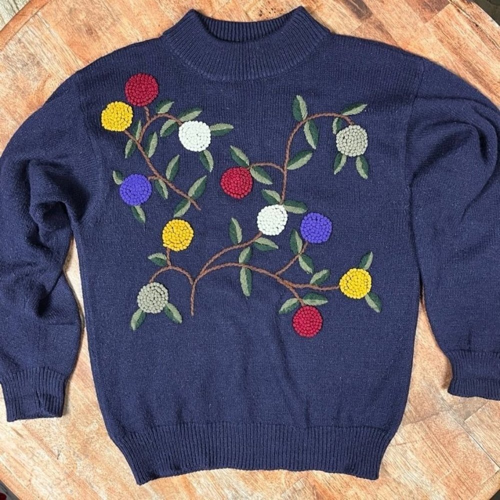 Alfred Dunner‎ Knit Floral Sweater Womens M Oversized Cottage Embroidered Twee